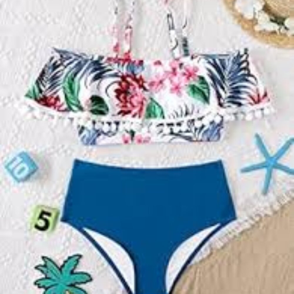 Haloumoning Girls Two Piece Bikini Ruffle Beach Swimwear New Size 14-16
